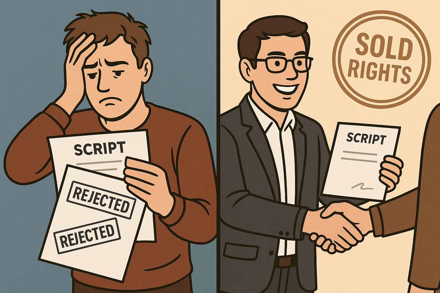 Film producer negotiating and selling movie rights with distributors and agents