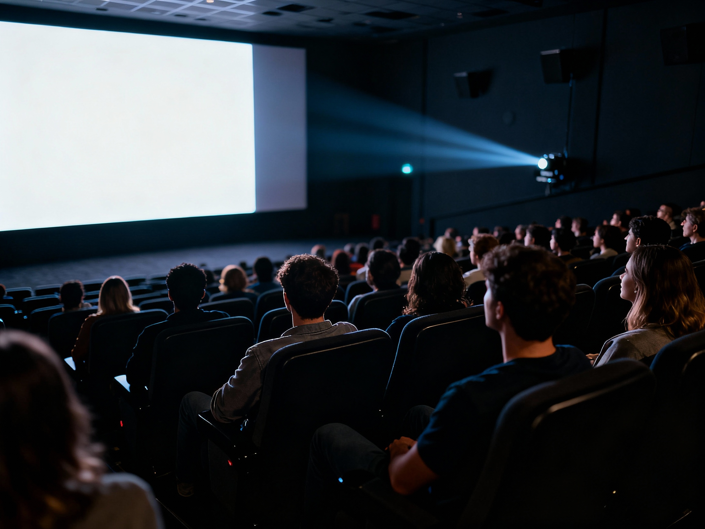 Audience watching a film screening in a theater